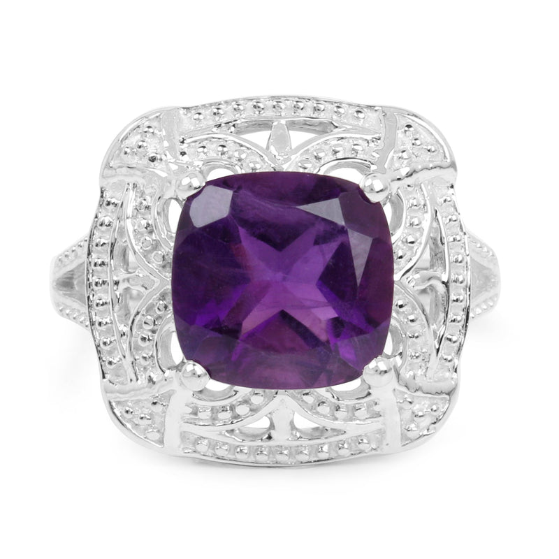 Bids.com 4.35 Carat Genuine Amethyst .925 Sterling Silver Ring Rings White Smoke size 6.00,size 7.00,size 8.00,size 9.00,size 5.00,size 10.00