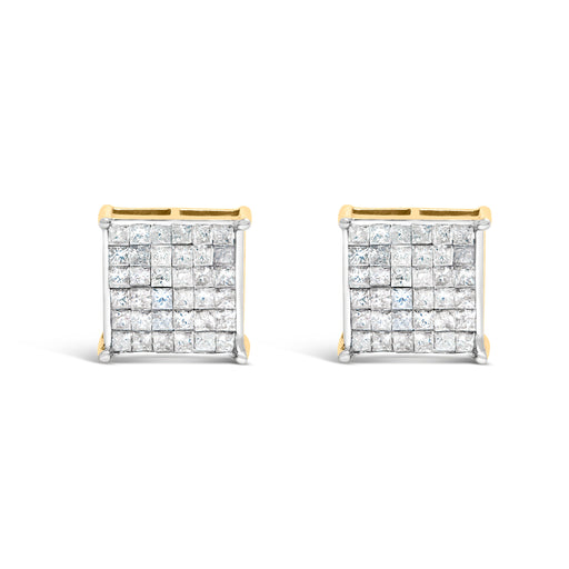 Bids.com 10K Yellow Gold 2.0 Cttw Invisible-Set Princess-Cut Diamond Stud Earrings Earrings White Smoke Yellow.Gold / 2