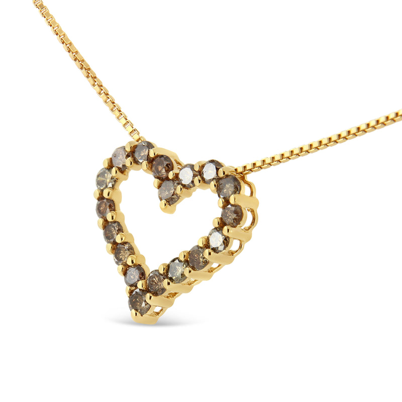 Bids.com 14K Yellow Gold Plated .925 Sterling Silver 1.0 Cttw Champagne Diamond Heart Pendant Necklace (K-L Color, I1-I2 Clarity) - 18" Necklaces White Smoke Yellow.Sterling Silver / 18