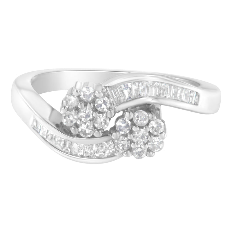 Bids.com 14K White Gold Round and Baguette Diamond Bypass Ring (1/2 cttw, H-I Color, I1-I2 Clarity) - Ring Size 6 Rings White Smoke 7 / White.Gold,6 / White.Gold