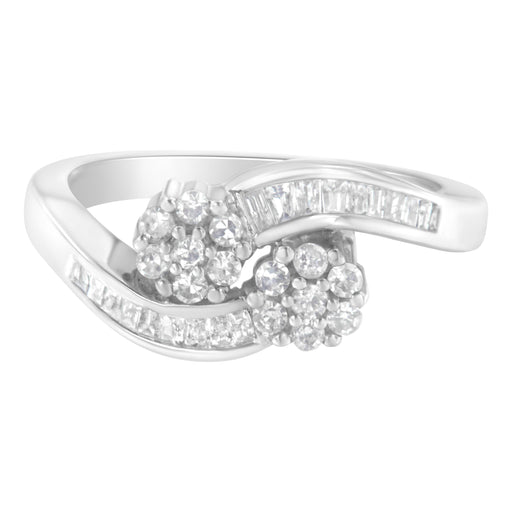 Bids.com 14K White Gold Round and Baguette Diamond Bypass Ring (1/2 cttw, H-I Color, I1-I2 Clarity) - Ring Size 6 Rings White Smoke 7 / White.Gold,6 / White.Gold