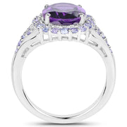 Bids.com 5.90 Carat Genuine Amethyst and Tanzanite .925 Sterling Silver Ring Rings White Smoke size 7.00,size 8.00,size 10.00,size 6.00,size 9.00