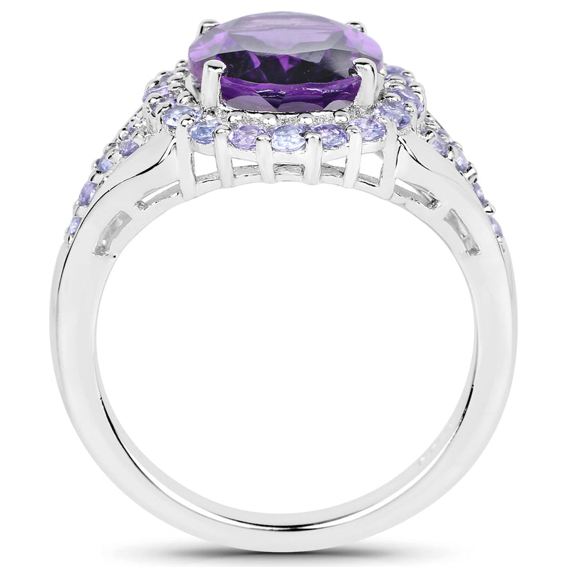 Bids.com 5.90 Carat Genuine Amethyst and Tanzanite .925 Sterling Silver Ring Rings White Smoke size 7.00,size 8.00,size 10.00,size 6.00,size 9.00