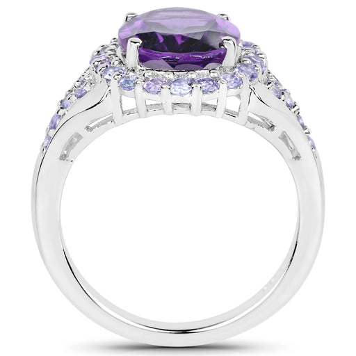 Bids.com 5.90 Carat Genuine Amethyst and Tanzanite .925 Sterling Silver Ring Rings White Smoke size 7.00,size 8.00,size 10.00,size 6.00,size 9.00