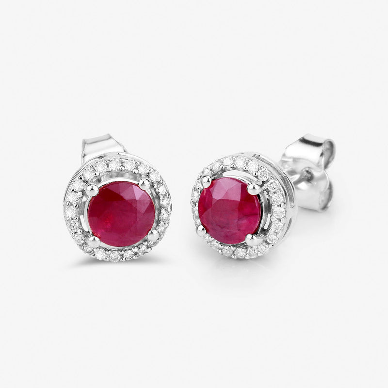Bids.com 1.22 Carat Genuine Ruby and White Diamond 14K White Gold Earrings Earrings White Smoke