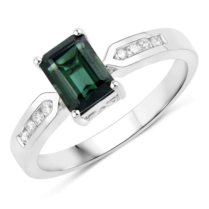 Bids.com 1.19 Carat Genuine Green Tourmaline and White Diamond 14K White Gold Ring Rings White Smoke size 6.00,size 7.00,size 8.00,size 9.00