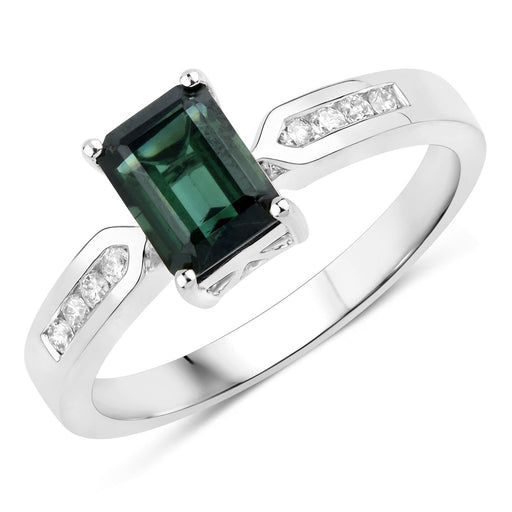 Bids.com 1.19 Carat Genuine Green Tourmaline and White Diamond 14K White Gold Ring Rings White Smoke size 6.00,size 7.00,size 8.00,size 9.00