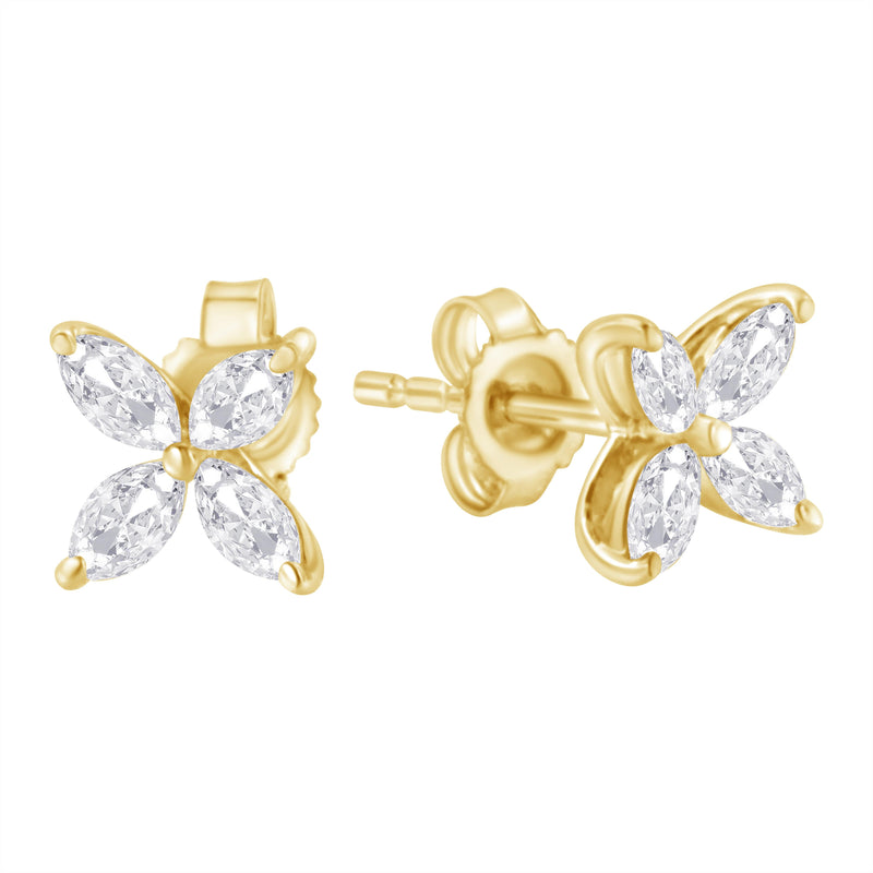 Bids.com 14K White Gold 1/2 Cttw Marquise Diamond 8 Stone Floral Leaf Stud Earrings (H-I Color, SI1-SI2 Clarity) Earrings White Smoke White.Gold / 0.5,Yellow.Gold / 0.5,Yellow.Gold / 0.75