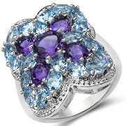 Bids.com 5.53 Carat Genuine Amethyst & Blue Topaz .925 Sterling Silver Ring Rings White Smoke size 7.00,size 6.00,size 8.00,size 5.00,size 9.00