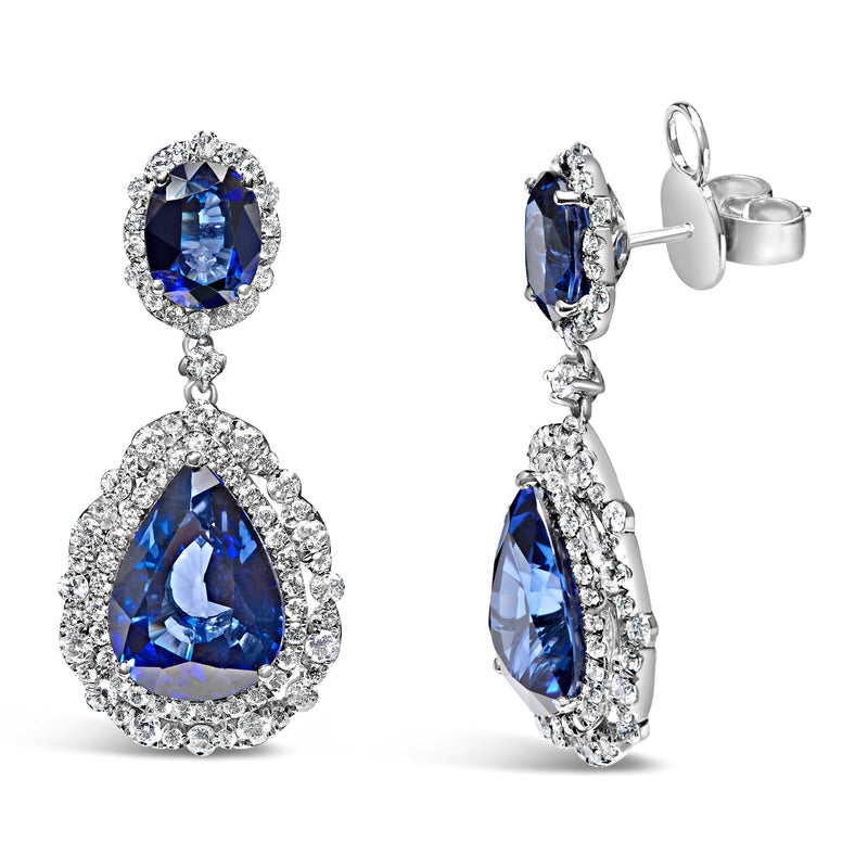 Bids.com 18K White Gold Blue Sapphire 2 3/4 Cttw Diamond Halo Drop Dangle Earring (G-H Color, SI1-SI2 Clarity) Earrings White Smoke White.Gold / 2.7