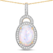 Bids.com 3.30 Carat Genuine Ethiopian Opal and White Diamond 14K Yellow Gold Pendant Pendants White Smoke