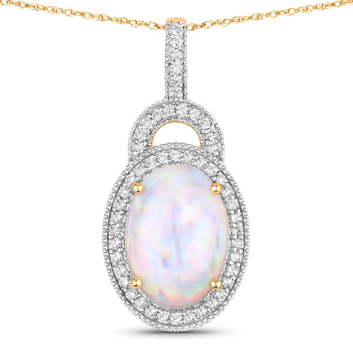 Bids.com 3.30 Carat Genuine Ethiopian Opal and White Diamond 14K Yellow Gold Pendant Pendants White Smoke