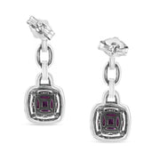Bids.com .925 Sterling Silver 6x6MM Cushion Shaped Natural Purple Amethyst and Diamond Accent Drop and Dangle Earrings (I-J Color, I1-I2 Clarity) Earrings White Smoke White.Sterling Silver / 0.085