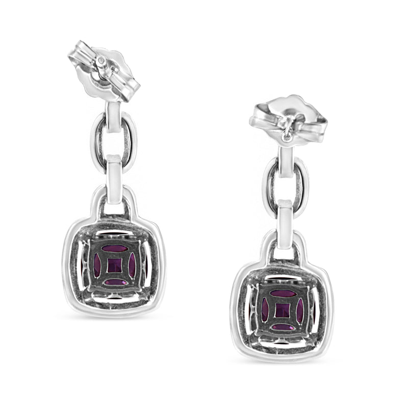 Bids.com .925 Sterling Silver 6x6MM Cushion Shaped Natural Purple Amethyst and Diamond Accent Drop and Dangle Earrings (I-J Color, I1-I2 Clarity) Earrings White Smoke White.Sterling Silver / 0.085