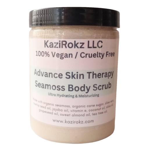 KaziRokz Sea moss Body Scrub 8oz, Advance Skin Therapy (100% Vegan / Cruelty Free)Ultra hydrating and moisturizing Skin Care Gray