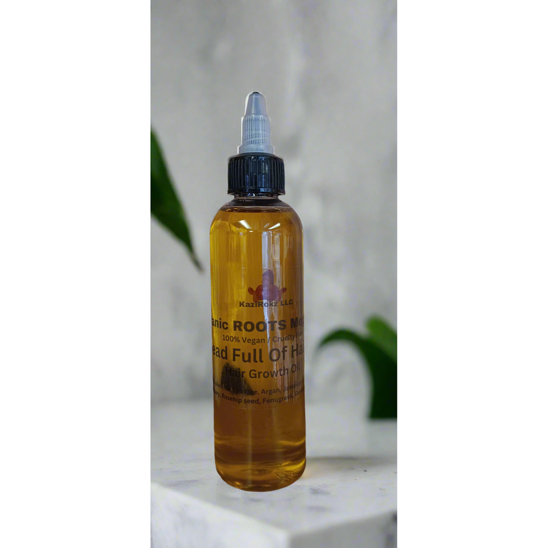KaziRokz Organic Roots MEGA GROW hair growth oil 4oz (100% vegan / cruelty free) Dark Gray