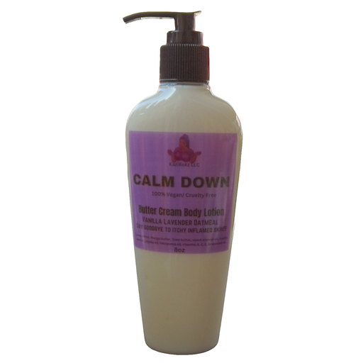 KaziRokz CALM DOWN Butter Cream Body Lotion! Vanilla Lavender Oatmeal soothing Eczema and Extreme dry skin moisturizer. 100% Vegan/ Cruelty Free, 8oz Pump Bottle. Skin Care Dim Gray