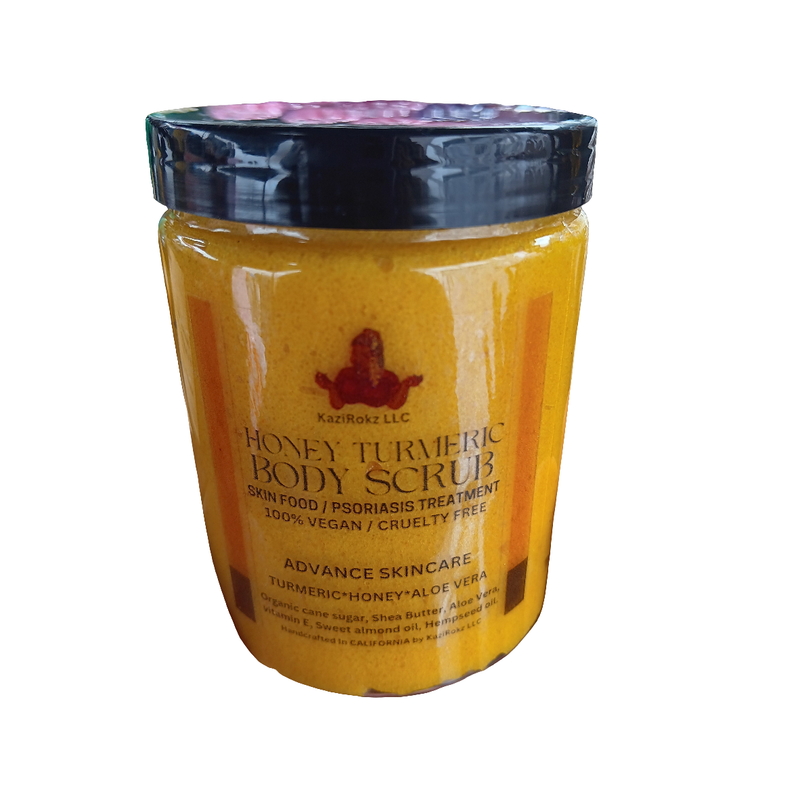 KaziRokz Honey Turmeric Body Scrub Psoriasis Treatment, 100% Vegan/ Cruelty Free. Brightens dark marks. Skin Care Sienna