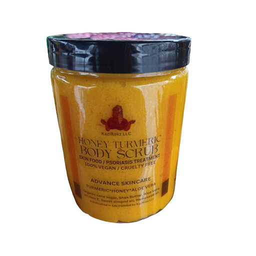 KaziRokz Honey Turmeric Body Scrub Psoriasis Treatment, 100% Vegan/ Cruelty Free. Brightens dark marks. Skin Care Sienna