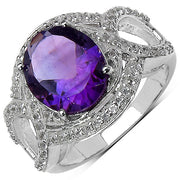 Bids.com 3.51 Carat Genuine Amethyst & White Topaz .925 Sterling Silver Ring Rings White Smoke size 7.00,size 6.00,size 8.00,size 9.00,size 10.00,size 5.00