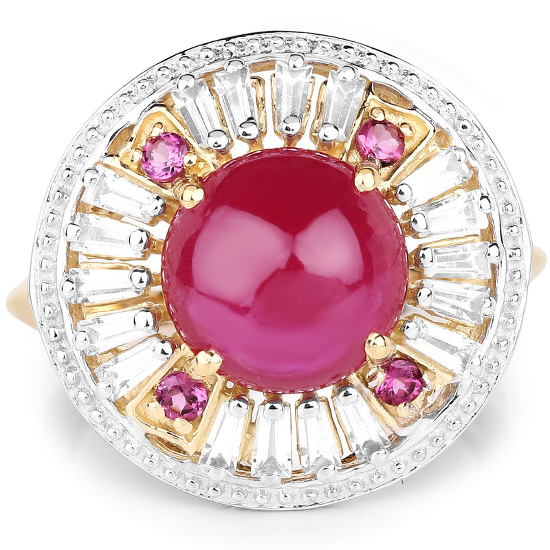 Bids.com 14K Yellow Gold Plated 8.91 Carat Genuine Glass Filled Ruby, Rhodolite & White Topaz .925 Sterling Silver Ring Rings White Smoke size 7.00,size 8.00,size 6.00,size 9.00,size 5.00,size 10.00
