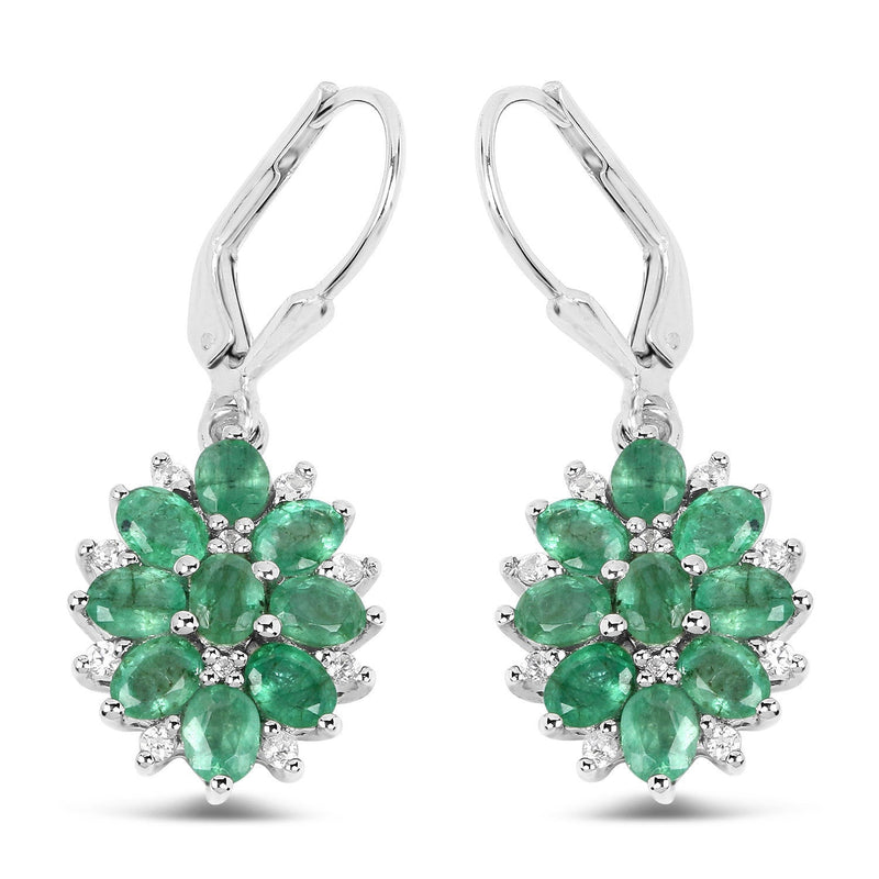 Bids.com 3.04 Carat Genuine Zambian Emerald and White Zircon .925 Sterling Silver Earrings Earrings White Smoke