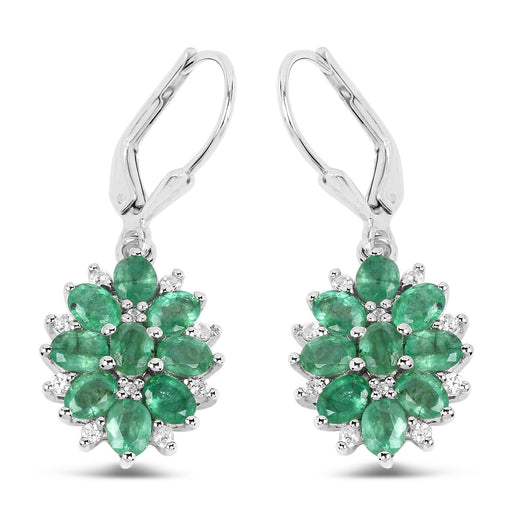 Bids.com 3.04 Carat Genuine Zambian Emerald and White Zircon .925 Sterling Silver Earrings Earrings White Smoke