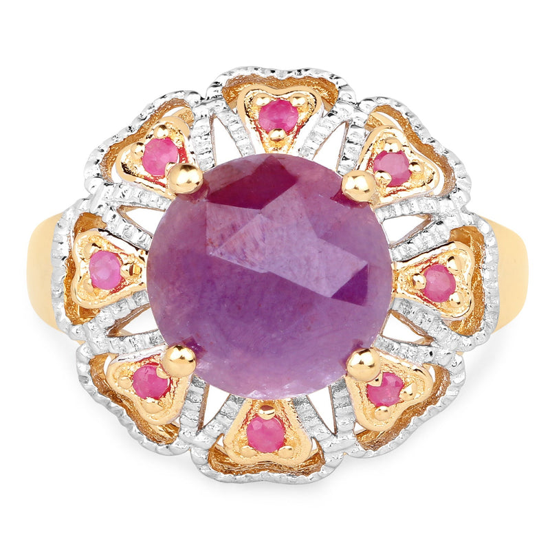 Bids.com 14K Yellow Gold Plated 5.55 Carat Genuine Pink Sapphire & Ruby .925 Sterling Silver Ring Rings White Smoke size 6.00,size 7.00,size 8.00,size 9.00