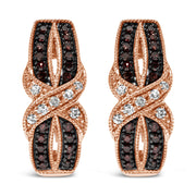 Bids.com 10K Rose Gold 1/3 Cttw White and Brown Diamond Milgrain Criss Cross J-Hoop Earrings (I-J Color, I1-I2 Clarity) Earrings White Smoke Rose.Gold / 0.33