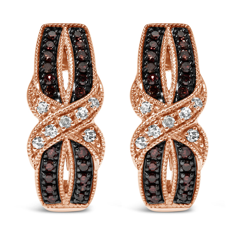 Bids.com 10K Rose Gold 1/3 Cttw White and Brown Diamond Milgrain Criss Cross J-Hoop Earrings (I-J Color, I1-I2 Clarity) Earrings White Smoke Rose.Gold / 0.33