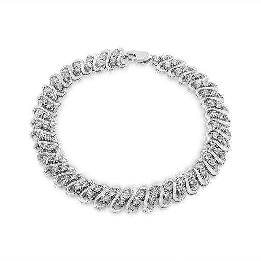 Bids.com .925 Sterling Silver 1/2 Cttw Diamond Double Row S-Link Bracelet (I-J Color, I2-I3 Clarity) - 7.5" Inches Bracelets White Smoke White.Sterling Silver / 7.5