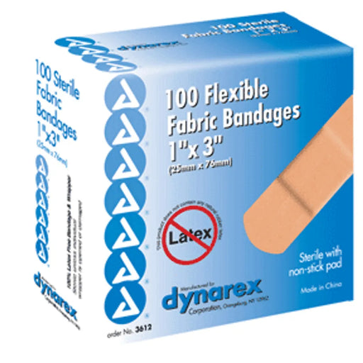 Dynarex Dynarex Adhesive Flexible Fabric Sterile Bandages 1 X 3 Inches 100 Ea Health Care White Smoke
