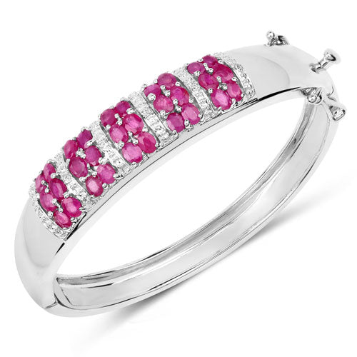 Bids.com 6.65 Carat Genuine Ruby and White Topaz .925 Sterling Silver Bracelet Bracelets White Smoke size 7.00,size 7.50