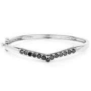 Bids.com 2.28 Carat Genuine Black Diamond .925 Sterling Silver Bangle Bracelets White Smoke size 7.50