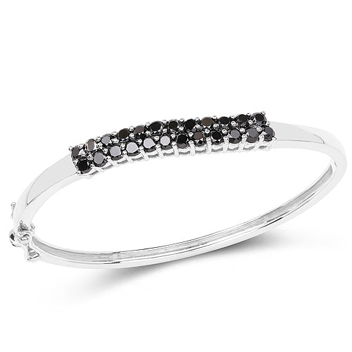 Bids.com 3.53 Carat Genuine Black Diamond .925 Sterling Silver Bangle Bracelets White Smoke size 7.50
