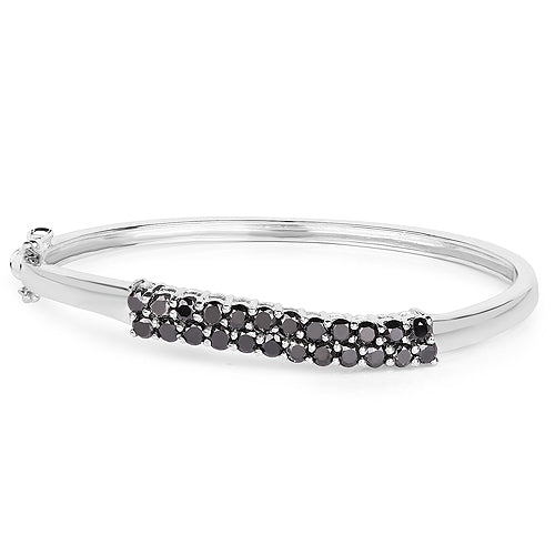 Bids.com 3.53 Carat Genuine Black Diamond .925 Sterling Silver Bangle Bracelets White Smoke size 7.50