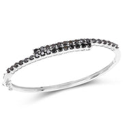 Bids.com 4.00 Carat Genuine Black Diamond .925 Sterling Silver Bangle Bracelets White Smoke size 7.50
