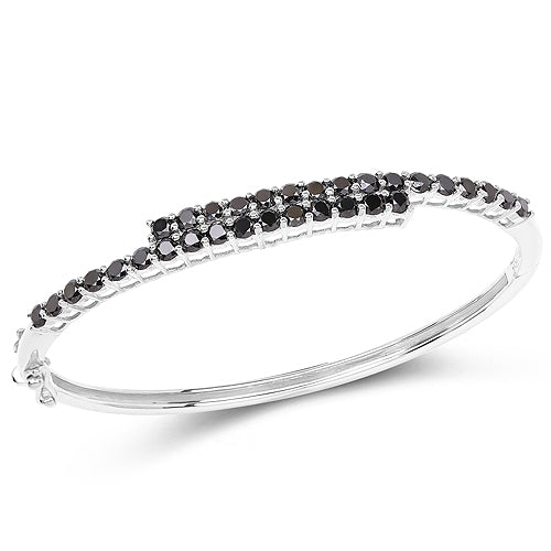 Bids.com 4.00 Carat Genuine Black Diamond .925 Sterling Silver Bangle Bracelets White Smoke size 7.50