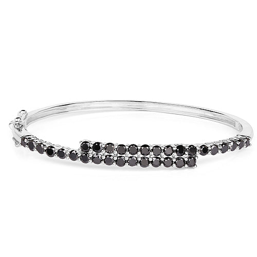 Bids.com 4.00 Carat Genuine Black Diamond .925 Sterling Silver Bangle Bracelets White Smoke size 7.50