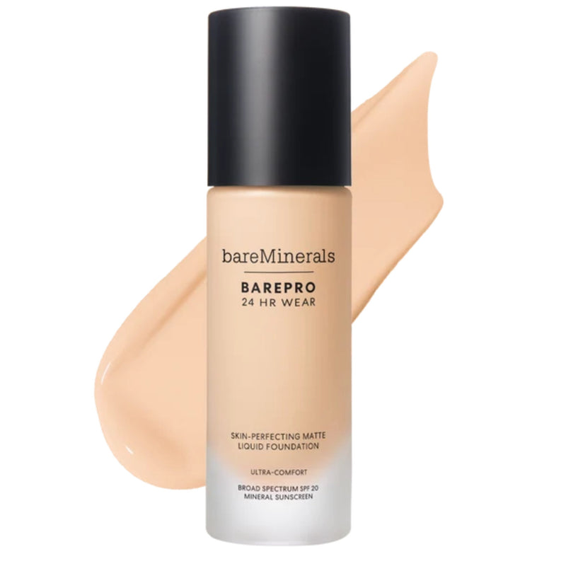 Nava Beauty bareMinerals BarePro 24HR Wear Skin-Perfecting Matte Liquid Foundation Mineral SPF 20 Complexion White Smoke Fair 10 Neutral