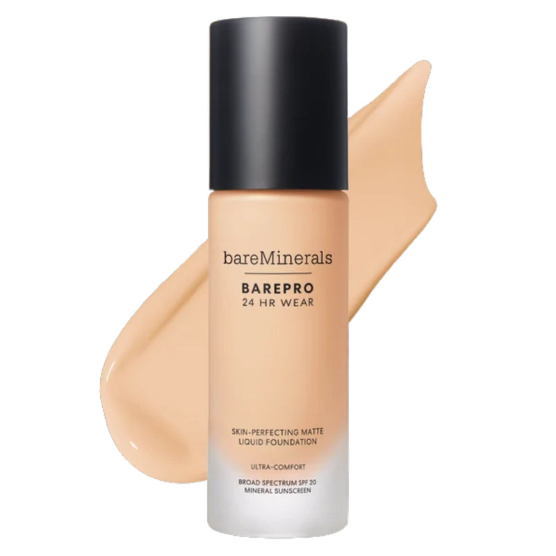 Nava Beauty bareMinerals BarePro 24HR Wear Skin-Perfecting Matte Liquid Foundation Mineral SPF 20 Complexion White Smoke Fair 15 Neutral