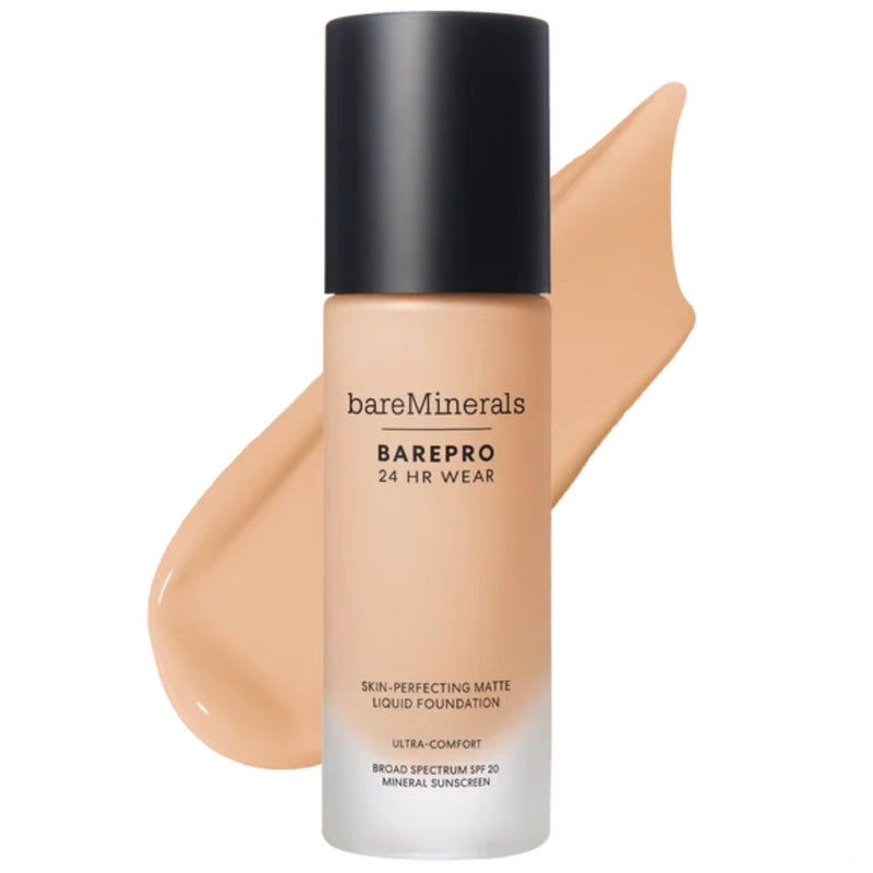 Nava Beauty bareMinerals BarePro 24HR Wear Skin-Perfecting Matte Liquid Foundation Mineral SPF 20 Complexion White Smoke Light 20 Warm,Light 27 Cool