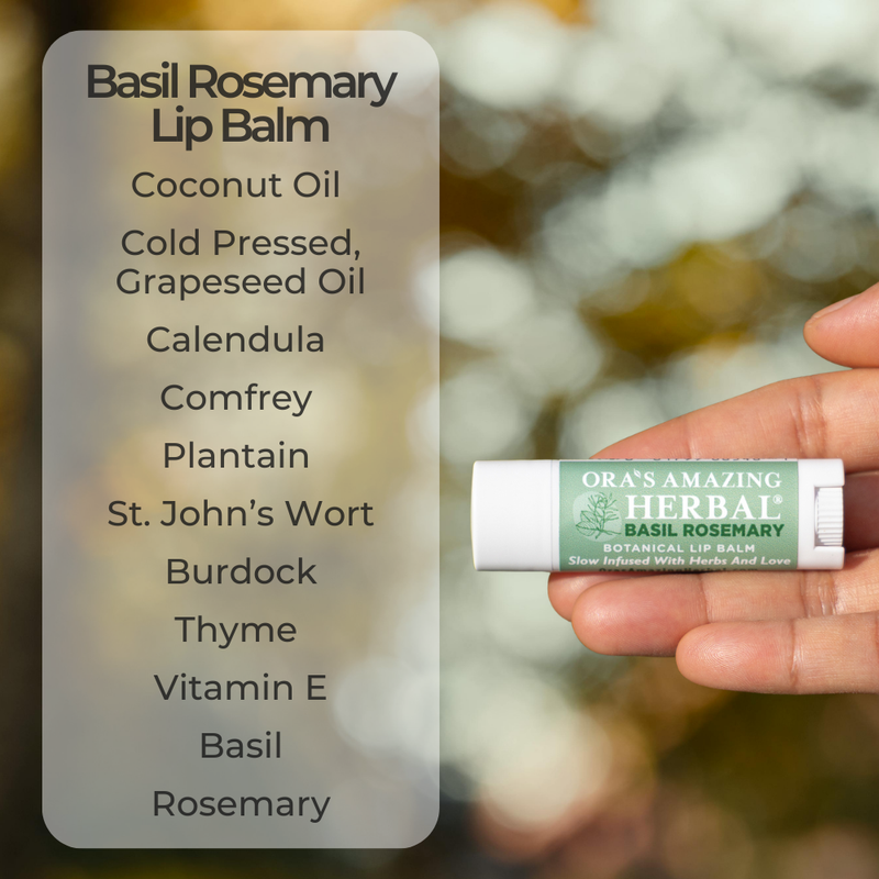 Ora's Amazing Herbal Natural Lip Balm, Herbal Infused, Basil Rosemary Dark Sea Green