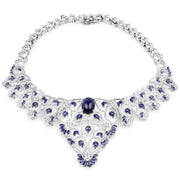 Bids.com 40.93 Carat Genuine Glass Filled Sapphire and White Diamond .925 Sterling Silver Necklace Necklaces White Smoke