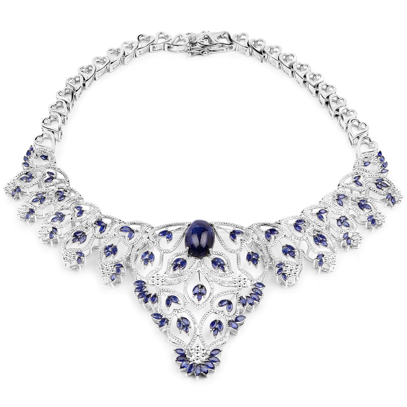 Bids.com 40.93 Carat Genuine Glass Filled Sapphire and White Diamond .925 Sterling Silver Necklace Necklaces White Smoke