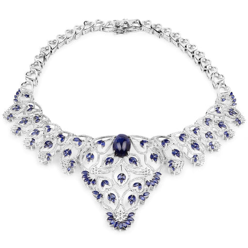 Bids.com 40.93 Carat Genuine Glass Filled Sapphire and White Diamond .925 Sterling Silver Necklace Necklaces White Smoke