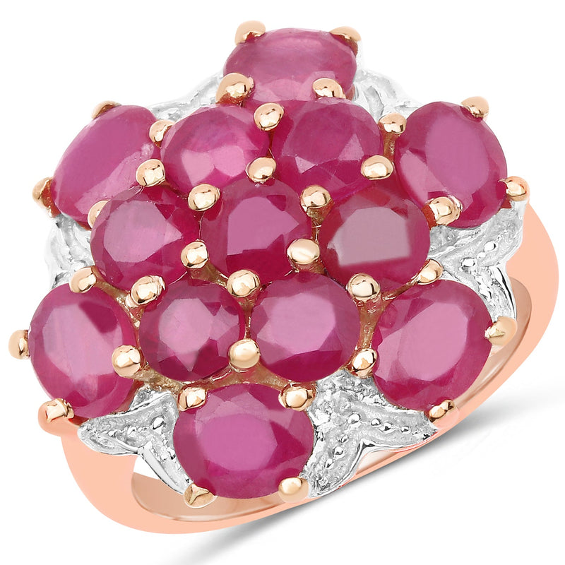 Bids.com 14K Rose Gold Plated 4.52 Carat Genuine Glass Filled Ruby .925 Sterling Silver Ring Rings White Smoke size 7.00,size 8.00,size 6.00