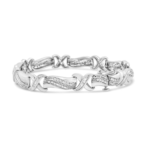 Bids.com .925 Sterling Silver 1 3/4 Cttw Diamond Wave and X Link Tennis Bracelet (I-J Color, I3 Clarity) - 7" Bracelets White Smoke White.Sterling Silver / 7.25
