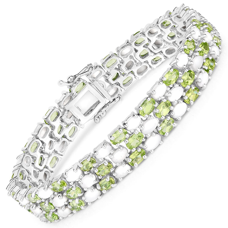 Bids.com 19.73 Carat Genuine Opal and Peridot .925 Sterling Silver Bracelet Bracelets White Smoke size 7.50,size 6.50,size 7.00,size 7.25,size 7.75
