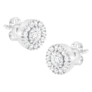 Bids.com 14k White Gold 1 cttw Diamond Halo Stud Earrings (I-J Clarity, I1-I2 Color) Earrings White Smoke White.Gold / 1.03